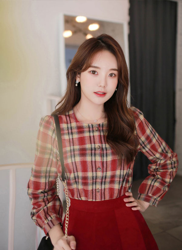 フロントボタンチェック柄ブラウス レディースファッション通販 Dholic