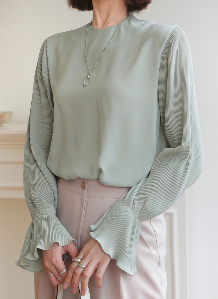 プリーツベルスリーブブラウス 全4色シャツ ブラウスシャツ