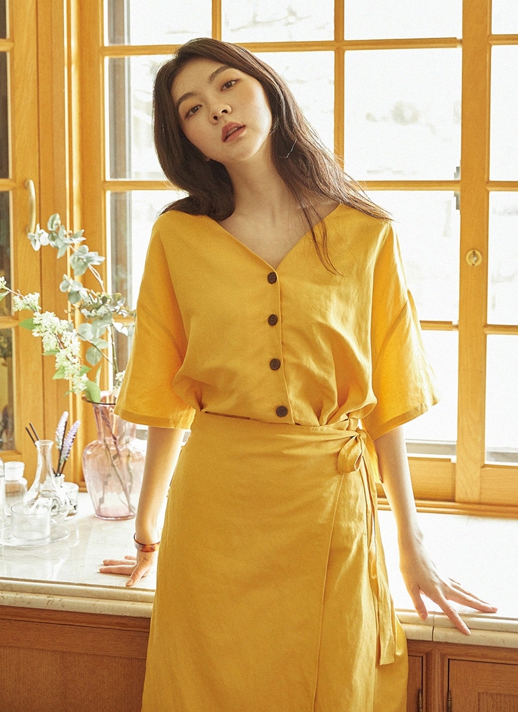 Vネックラップスカートワンピース イエロー レディースファッション通販 Dholicディーホリック ファストファッション 水着 ワンピース