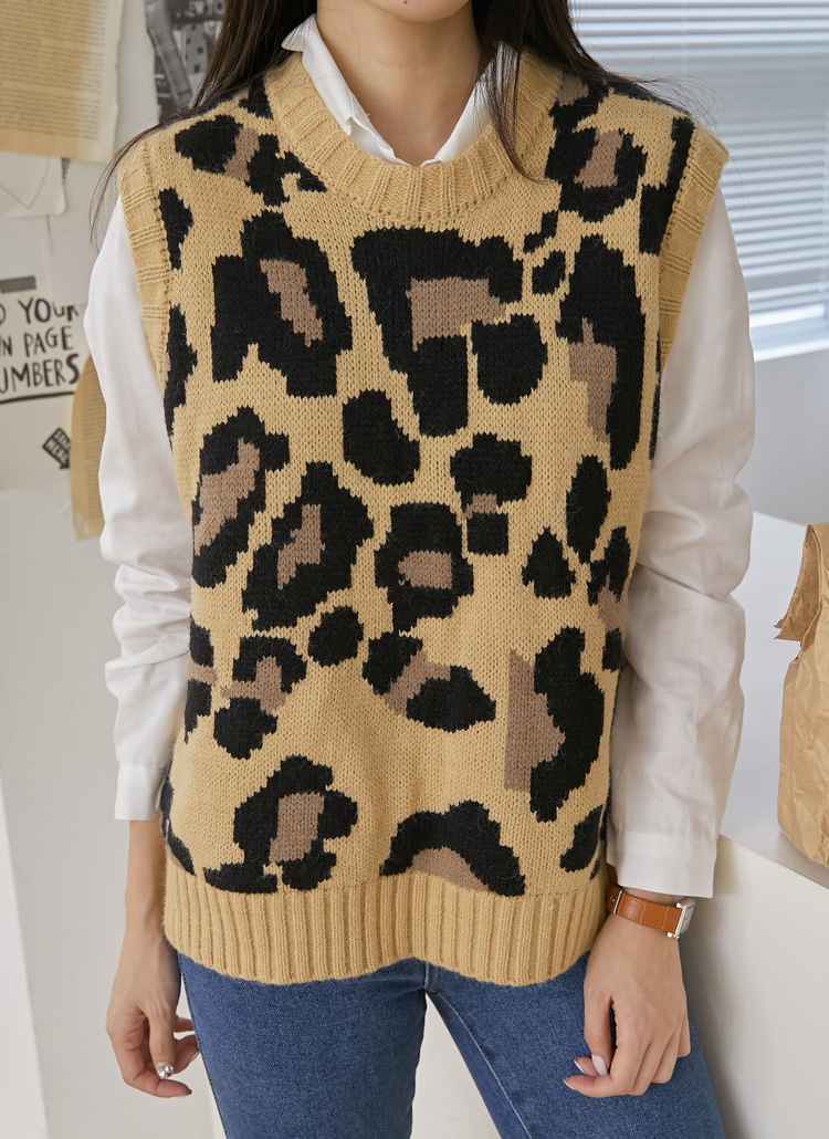 レオパードラウンドネックニットベスト レディースファッション通販 Dholicディーホリック ファストファッション 水着 ワンピース