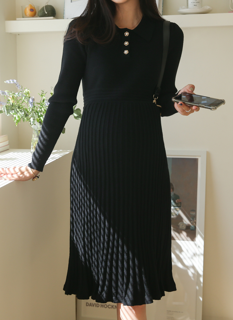 パール風ボタンポロカラーニットワンピース レディースファッション通販 Dholicディーホリック ファストファッション 水着 ワンピース