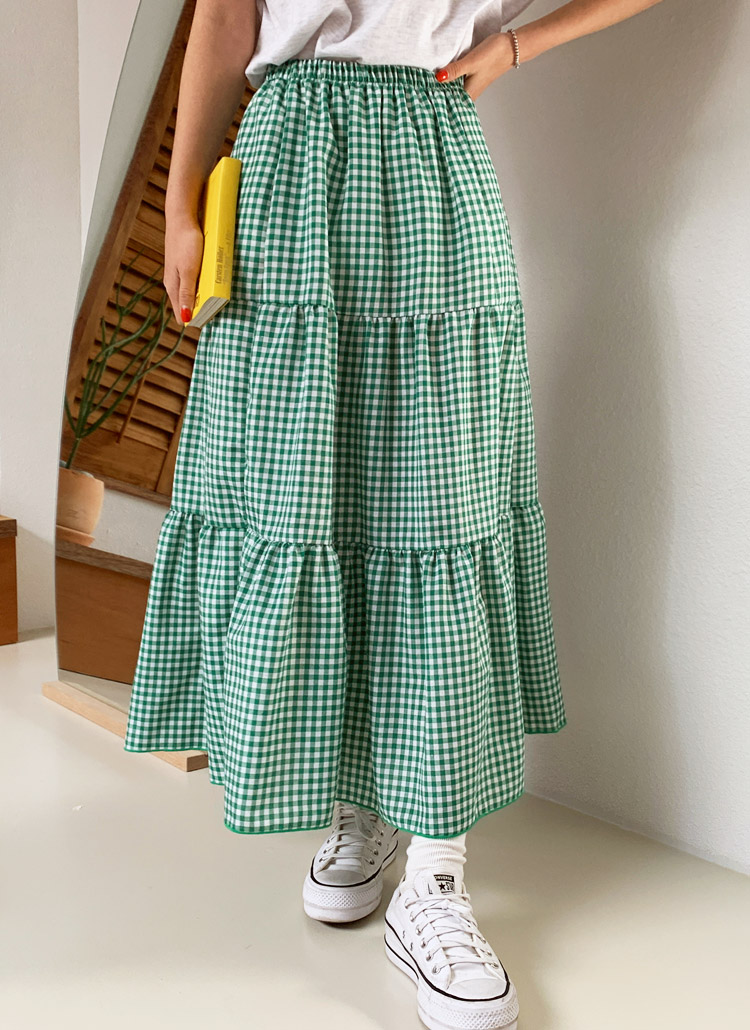 大人の上質 あさぎーにょ ブルー M ギンガムチェックティアードスカート Poppy ロングスカート Williamsav Com