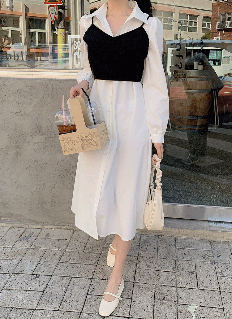 バックリボンビスチェ付シャツワンピース無地ベーシックシンプル春秋冬 セット その他セット Ririnco リリエンコ ファッション総合通販 Dholic