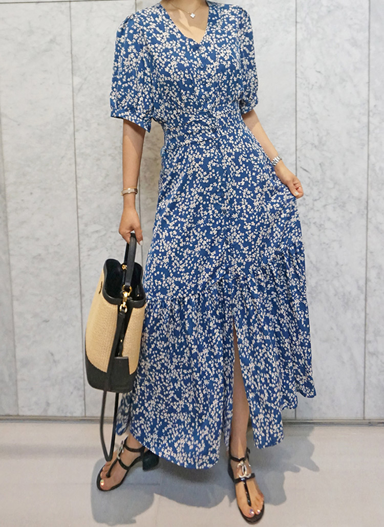 Vネック小花柄ロングフレアスリットワンピース春夏秋 ワンピース ロングワンピース Monicaroom モニカルーム ファッション総合通販 Dholic