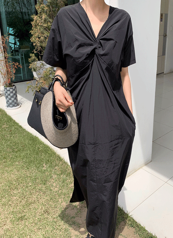 ツイストvネック半袖ハーフスリーブルーズhラインロングワンピース春夏秋 ワンピース ロングワンピース Simpleboutique シンプルブティック ファッション総合通販 Dholic