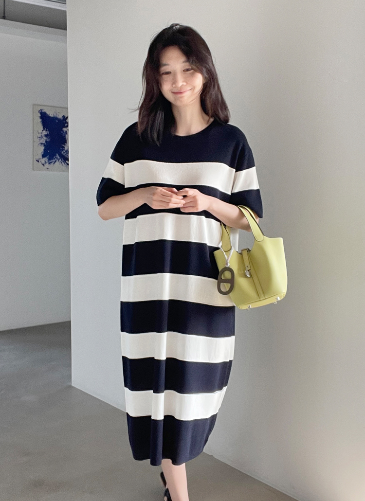 ワイドボーダーニットhラインルーズラウンド半袖ワンピース春夏秋 ワンピース ミディワンピース Graychic グレーシック ファッション総合通販 Dholic