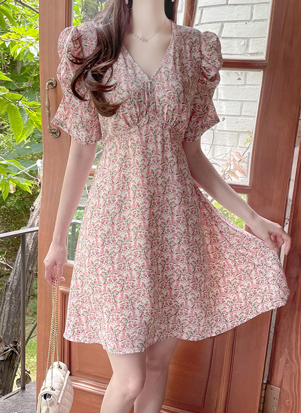 花柄フラワーシフォンミニワンピースパフスリーブ春夏秋 ワンピース ミニワンピース Fiona フィオナ ファッション総合通販 Dholic