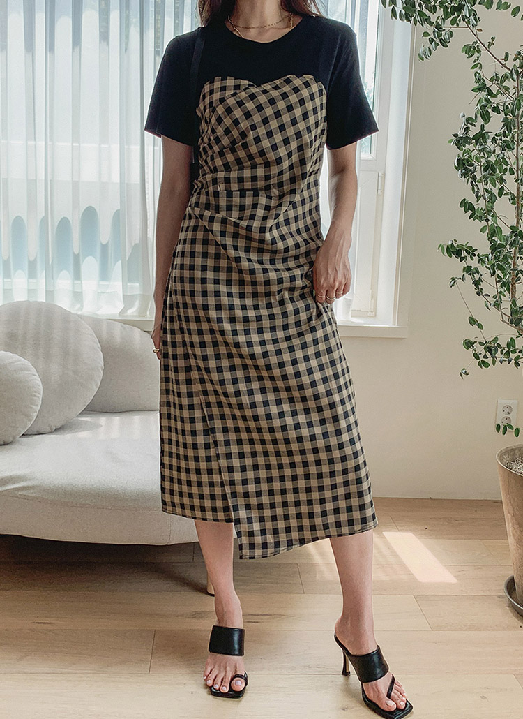 ギンガムチェック半袖レイヤード切替ワンピース春夏秋 ワンピース ロングワンピース Rielar リエラ ファッション総合通販 Dholic