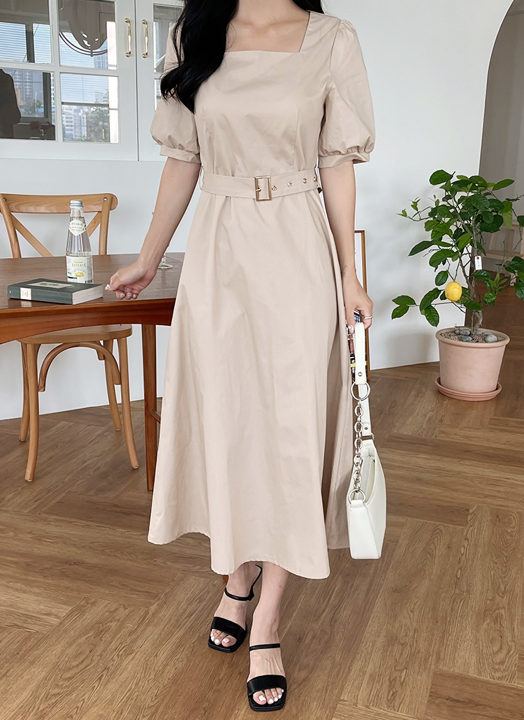 ベルト付スクエアパフフレアロングワンピース春夏秋 ワンピース ロングワンピース Ririnco リリエンコ ファッション総合通販 Dholic