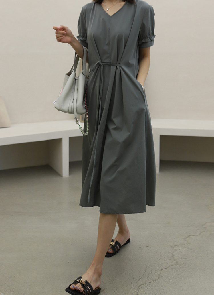 Vネックフリルスリーブリボンストリングロングワンピース春夏秋 ワンピース ロングワンピース Indibrand インディブランド ファッション総合通販 Dholic