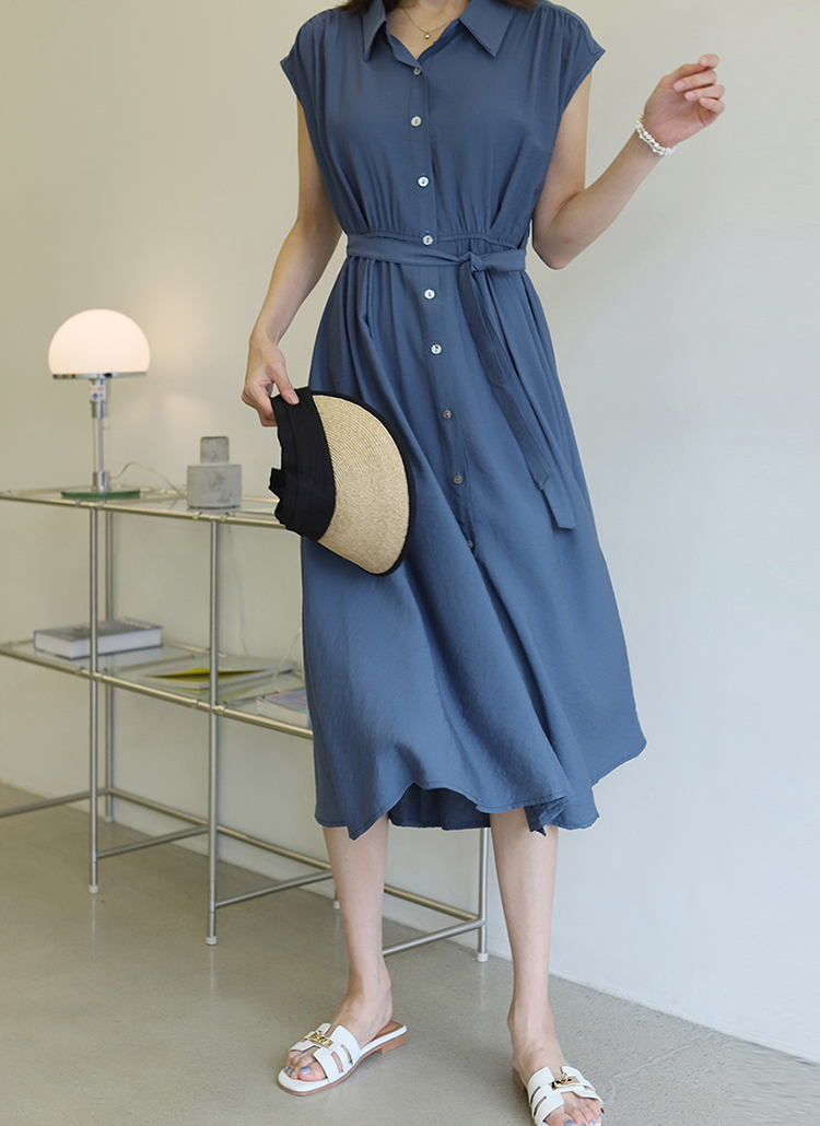ストラップ付フロントボタンカラーネックフレアロングワンピース春夏 ワンピース ロングワンピース Indibrand インディブランド ファッション総合通販 Dholic