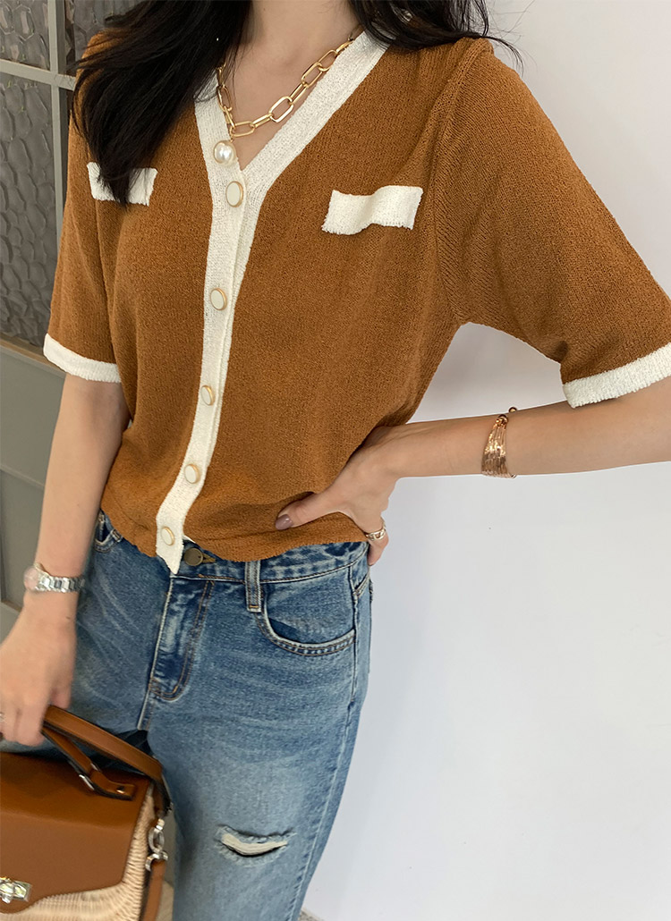 コントラスト半袖ニット配色バイカラーボタンカーディガン春夏秋 トップス カーディガン Monicaroom モニカルーム ファッション総合通販 Dholic