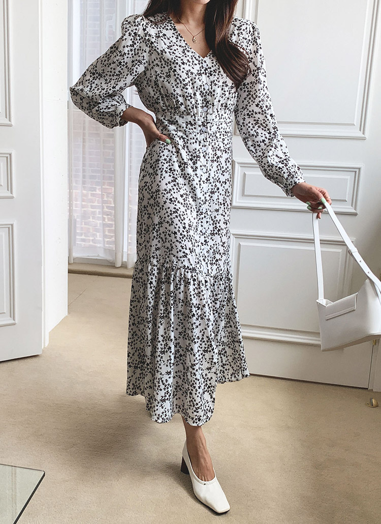 Vネックミニフラワー花柄ロングワンピース春夏秋冬 ワンピース ロングワンピース Rielar リエラ ファッション総合通販 Dholic