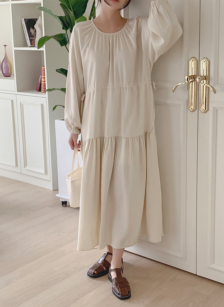 ウエストストリングギャザーシャーリングロングワンピース春秋冬 ワンピース ロングワンピース Giveu3 ギブユー ファッション総合通販 Dholic