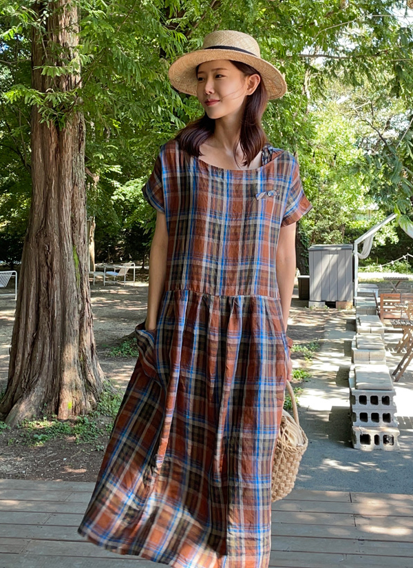 ピンタックネックサイドポケットチェック柄ワンピース春夏秋 ワンピース ロングワンピース Aboutsome アバウトサム ファッション総合通販 Dholic