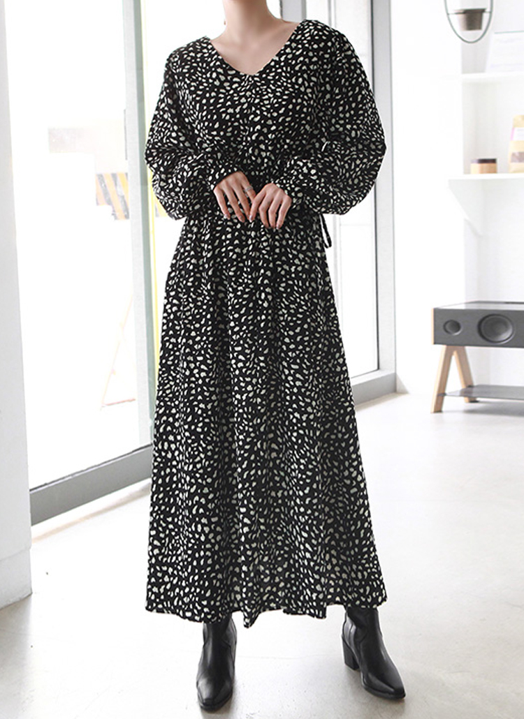 ウエストストリングvネックパターンフレアロングワンピース春秋冬 ワンピース ロングワンピース Gaenso ゲンソ ファッション総合通販 Dholic