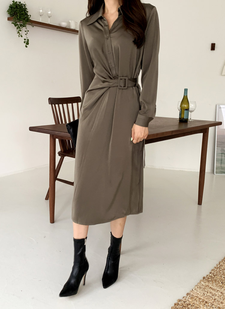 サイドバックルベルトツイストベルトシャツワンピース春秋冬 ワンピース ロングワンピース Rielar リエラ ファッション総合通販 Dholic