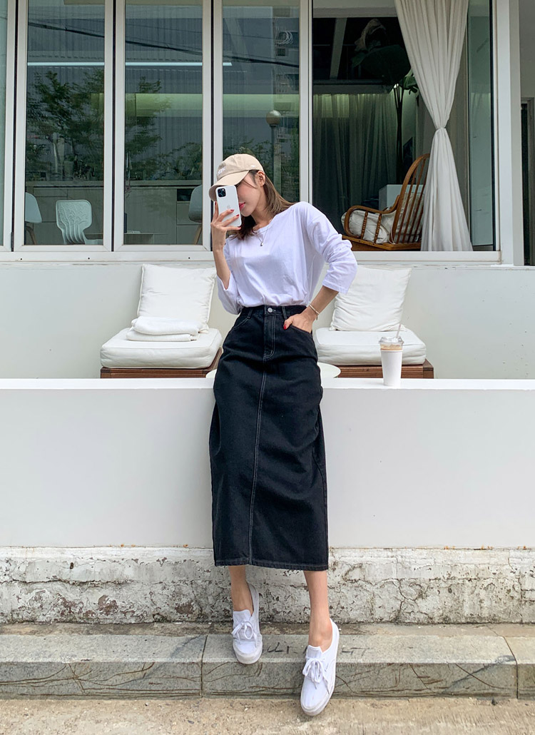 コットンバックスリットブラックaラインデニムスカート春夏秋冬 スカート デニムスカート Chicblack シックブラック ファッション総合通販 Dholic