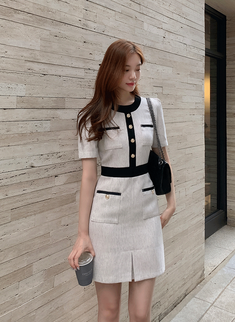 ツイード調配色コントラストカラーラインスリムミニワンピース春夏秋 ワンピース ミニワンピース Rozley ローズリー ファッション総合通販 Dholic