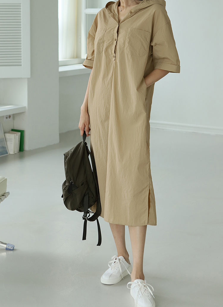 フードツーポケットサイドスリットボタンロングワンピース春夏秋 ワンピース ロングワンピース Indibrand インディブランド ファッション総合通販 Dholic
