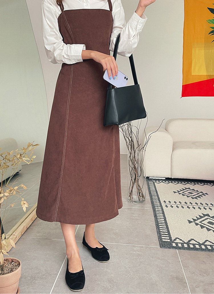 配色ステッチスリーブレスダブルストラップロングビスチェワンピース秋冬 ワンピース ロングワンピース Twee トゥウィ ファッション総合通販 Dholic