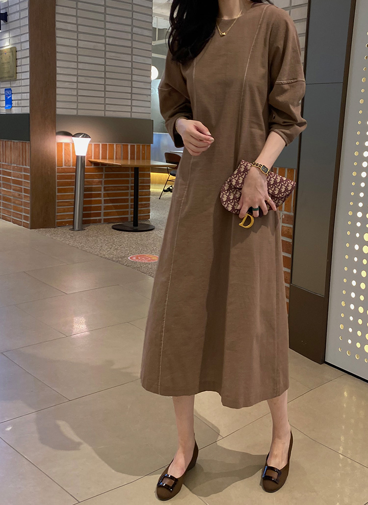 ラウンドネックステッチラインフレアロングワンピース春秋冬 ワンピース ロングワンピース Monicaroom モニカルーム ファッション総合通販 Dholic