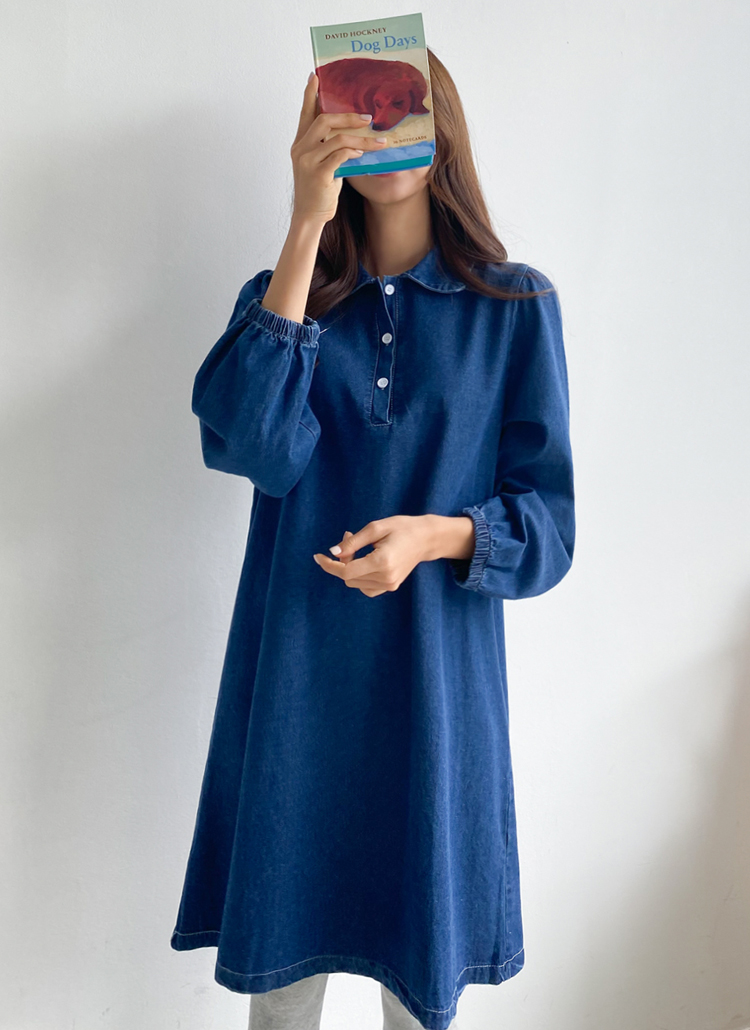 コットンパフスリーブフレアハーフボタンデニムワンピース春秋冬 ワンピース ミニワンピース Pippin ピピン ファッション総合通販 Dholic
