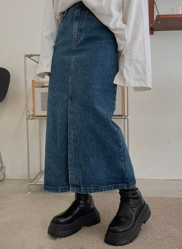 センタースリットロングデニムスカート春秋冬 スカート デニムスカート Vinvle ビンブル ファッション総合通販 Dholic