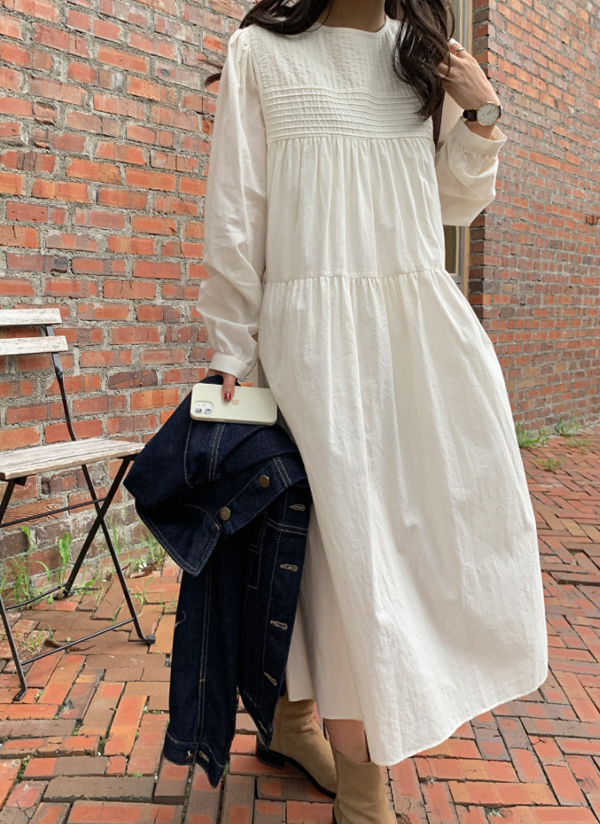 ラウンドネックティアードコットンピンタックワンピース春秋冬 ワンピース ロングワンピース Crushj クラッシュジェイ ファッション総合通販 Dholic