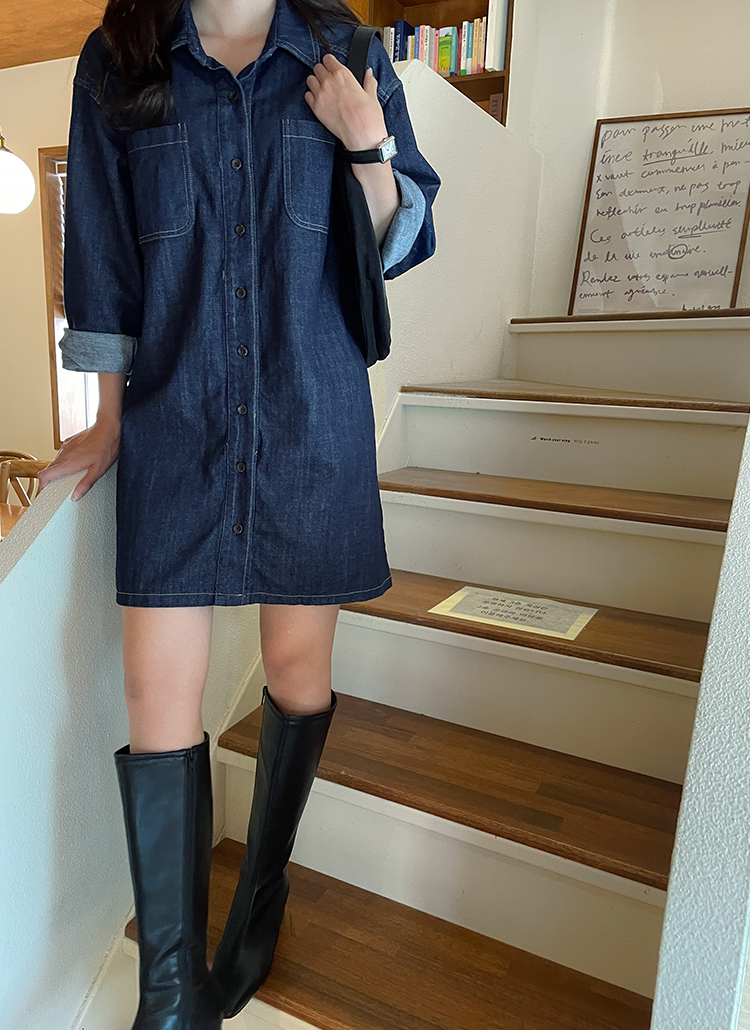 ステッチカラーネックデニムシャツ長袖ワンピース春秋冬 ワンピース ミニワンピース Urbanrosy アーバンロージー ファッション総合通販 Dholic