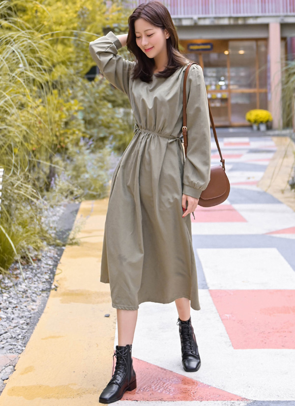 ナイロンウエストストラップフレアワンピースシンプル春秋冬 ワンピース ロングワンピース Fromiss フロムミス ファッション総合通販 Dholic