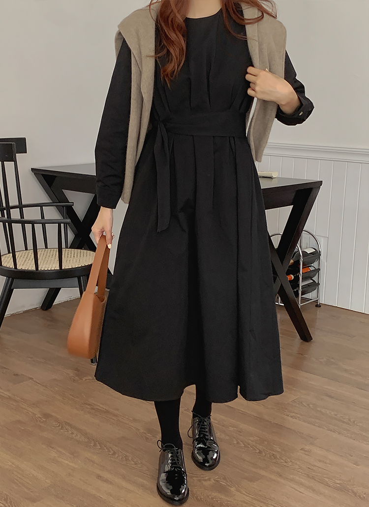 コットンラウンドネックフレアウエストリボンワンピース春秋冬 ワンピース ロングワンピース Giveu ギブユー ファッション総合通販 Dholic