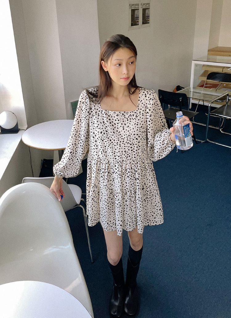 スクエアネックレオパードフリルミニワンピースヒョウ柄春秋冬 ワンピース ミニワンピース Banharu バンハル ファッション総合通販 Dholic
