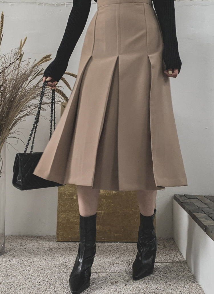 無地aラインボックスプリーツフレアロングスカート秋冬 スカート ミディスカート Chicblack シックブラック ファッション総合通販 Dholic