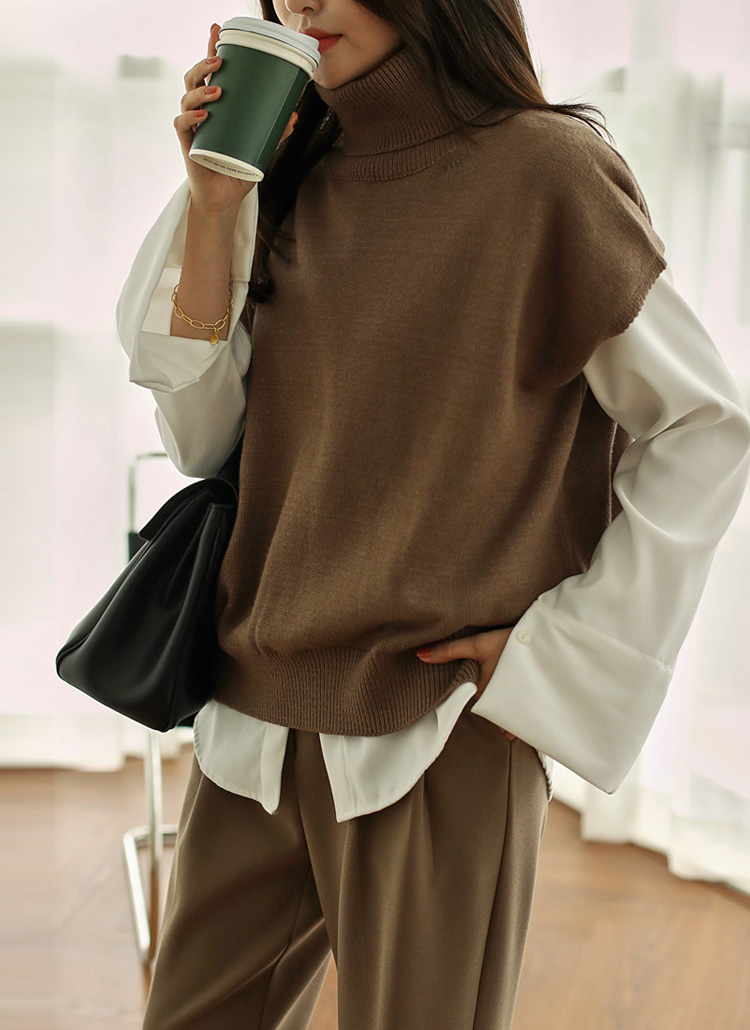 スリットドロップバックカットアウトタートルネックニットベスト春秋冬 トップス ベスト Chicfox シックフォックス ファッション総合通販 Dholic