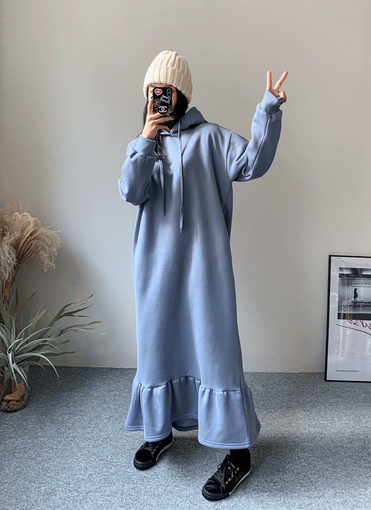 無地ルーズフィットフード裏起毛フレアヘムロングワンピース秋冬 ワンピース ロングワンピース Dayday デイデイ ファッション総合通販 Dholic