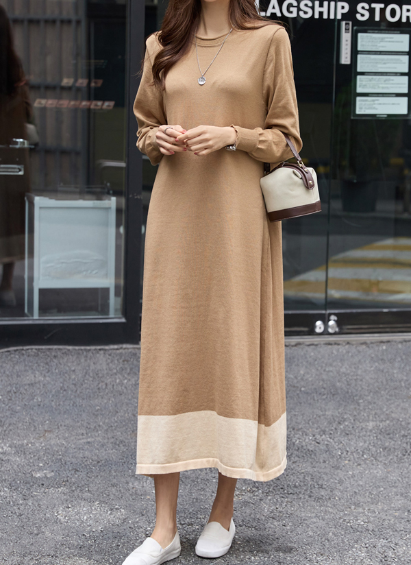 配色ニットロングワンピースシンプル春秋冬 ワンピース ロングワンピース Pippin ピピン ファッション総合通販 Dholic