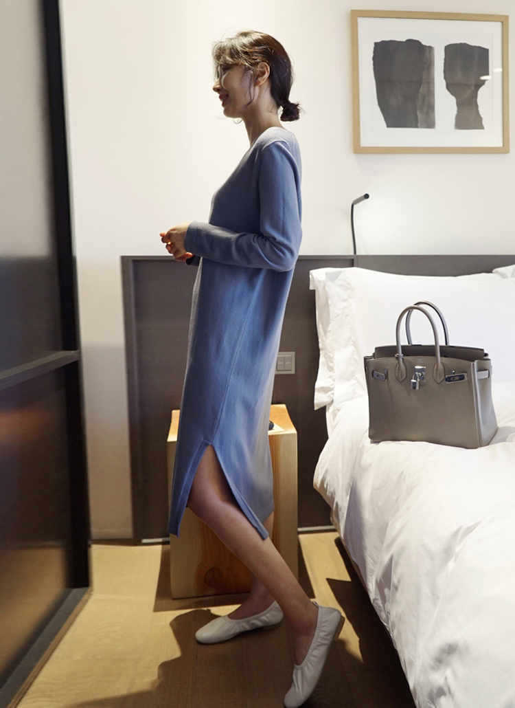 無地シンプルベーシック長袖vネックスリットニットワンピース春秋冬 ワンピース ミディワンピース Graychic グレーシック ファッション総合通販 Dholic