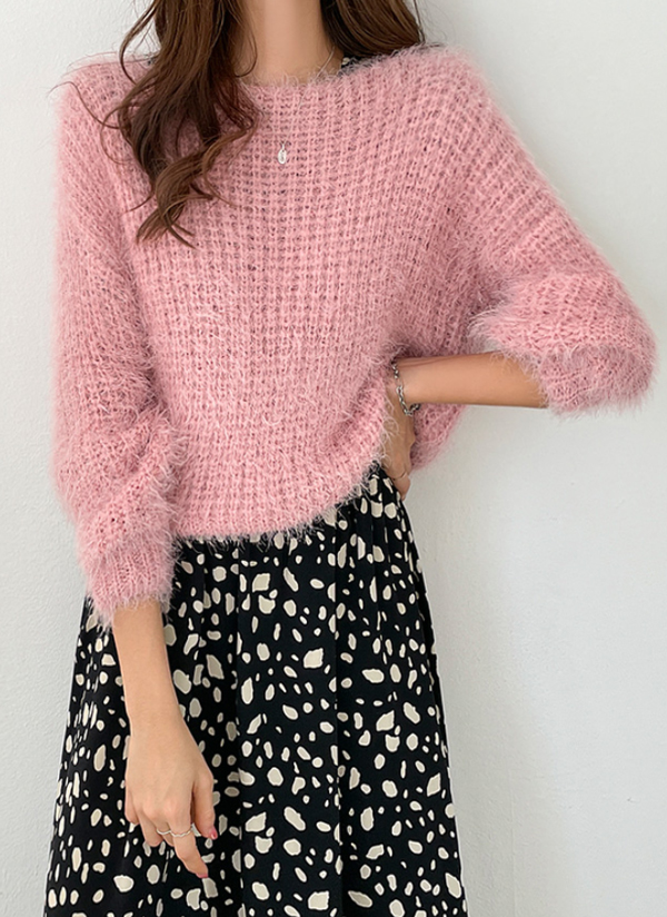 ラウンドネックワイドネックアクリル混シャギーニット春秋冬 トップス ニット Pippin ピピン ファッション総合通販 Dholic