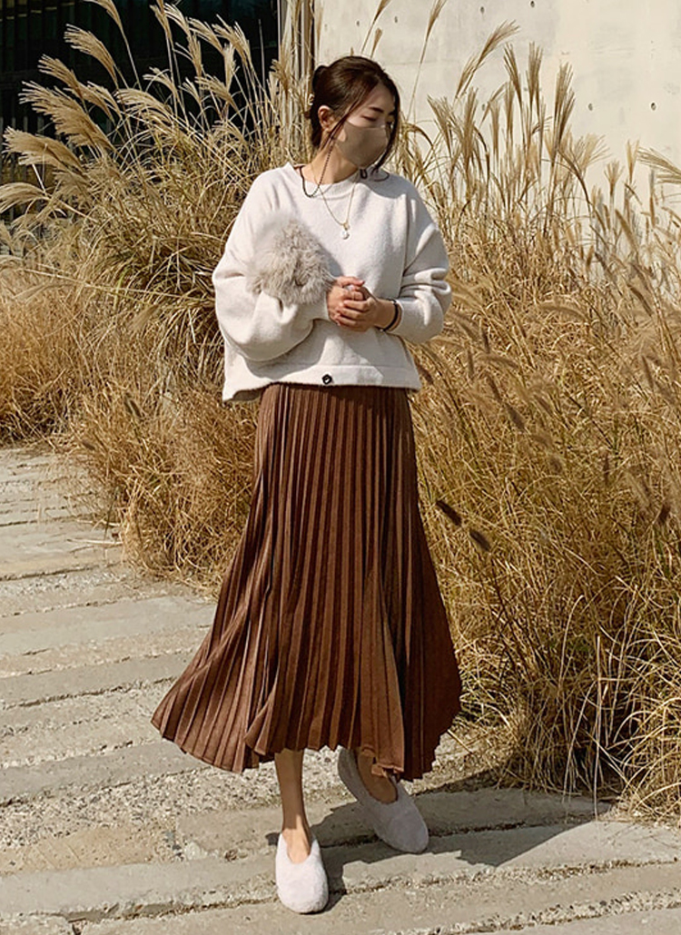 キャミソールフェイクスウェードロング丈スエード調プリーツキャミワンピース春秋冬 スカート ロングスカート Theozzang ザオッジャン ファッション総合通販 Dholic