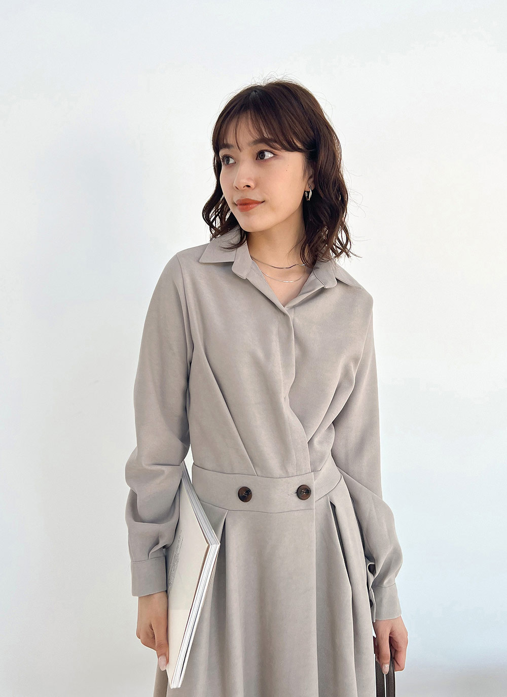 ウエストボタン襟付きワンピース B ワンピース ロング ファッション通販 Tgm ティージーエム