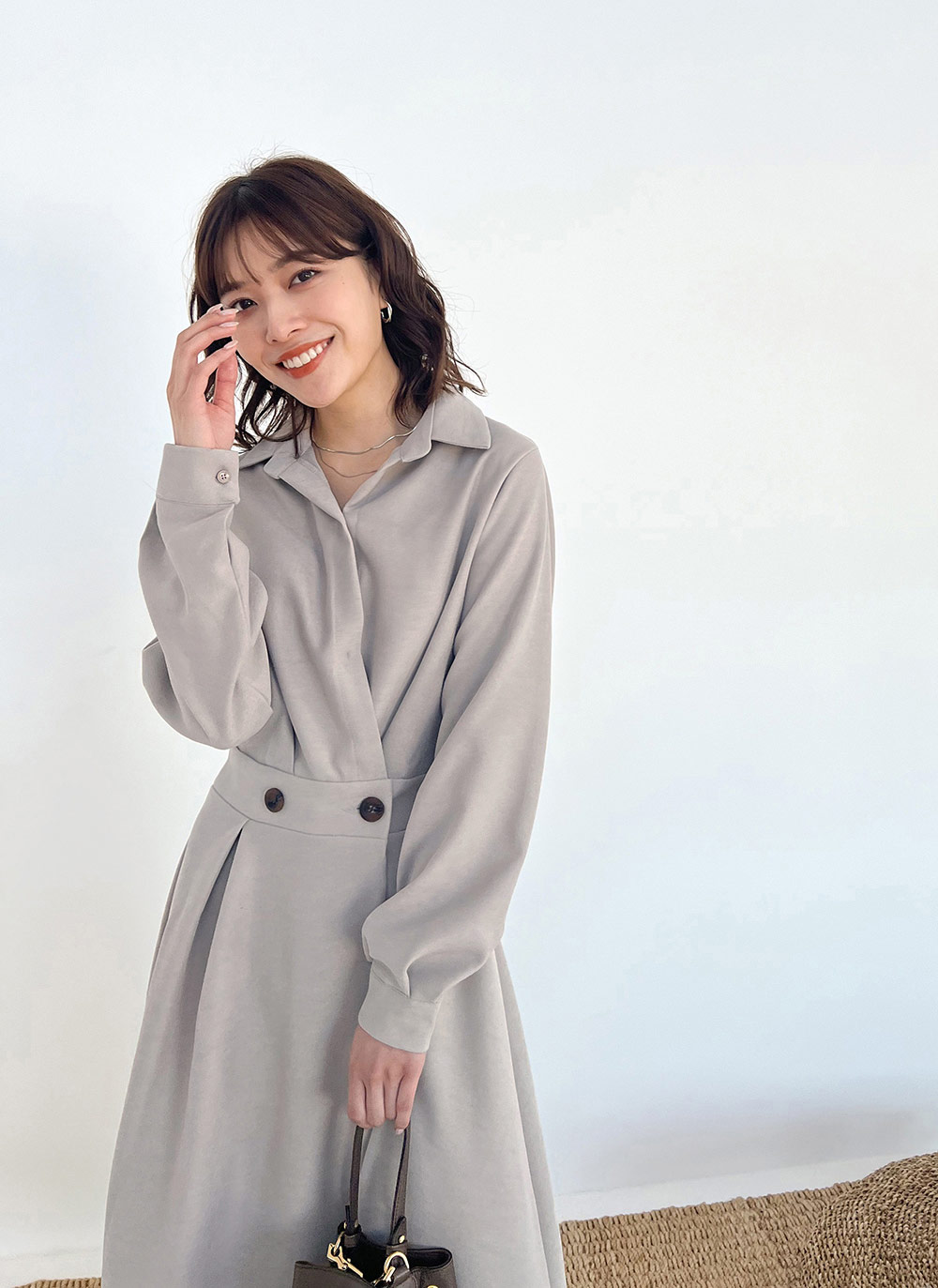 ウエストボタン襟付きワンピース B ワンピース ロング ファッション通販 Tgm ティージーエム