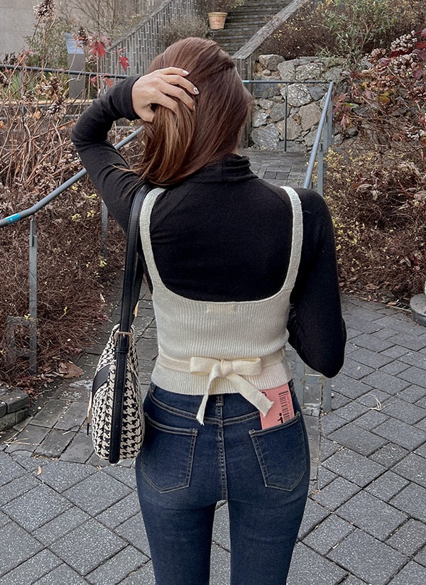 スリムカシュクールバックリボンニットビスチェ春秋冬 トップス その他 Qnigirls キューニーガールズ ファッション総合通販 Dholic