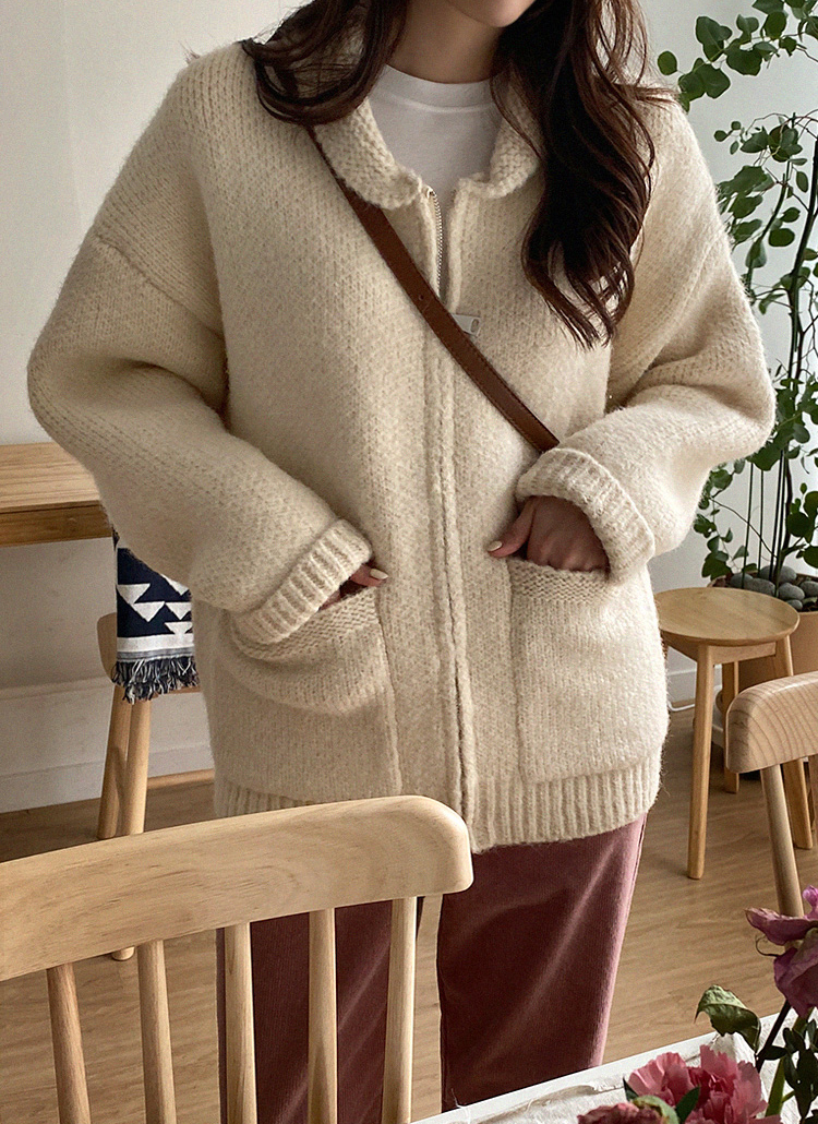 アウトポケットショールカラージップアップニットカーディガン春秋冬 トップス カーディガン Chicfox シックフォックス ファッション総合通販 Dholic