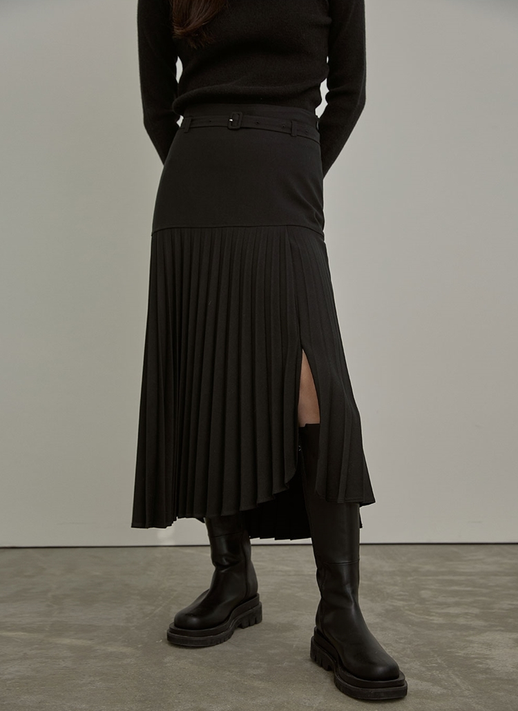 ベルト付つきセットsetアンバランスフレアスリットプリーツスカート春秋冬 スカート ロングスカート Magjay マグジェイ ファッション総合通販 Dholic