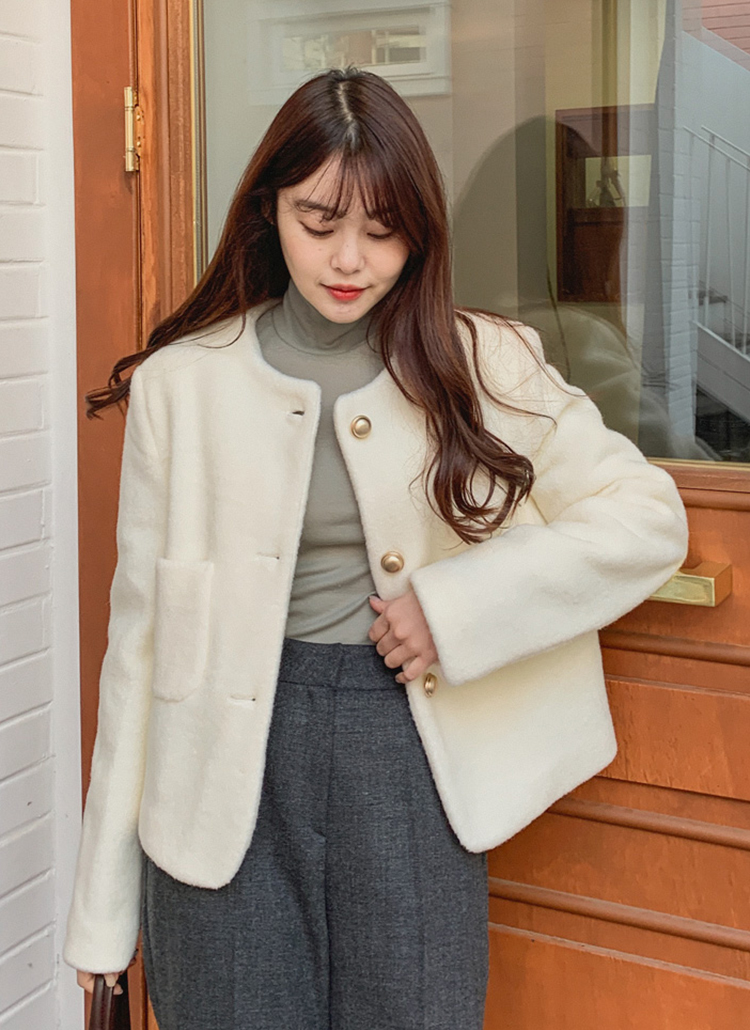 ゴールド金ボタンノーカラーラウンドネックショートジャケット春秋冬 アウター ジャケット Lindashop リンダショップ ファッション総合通販 Dholic