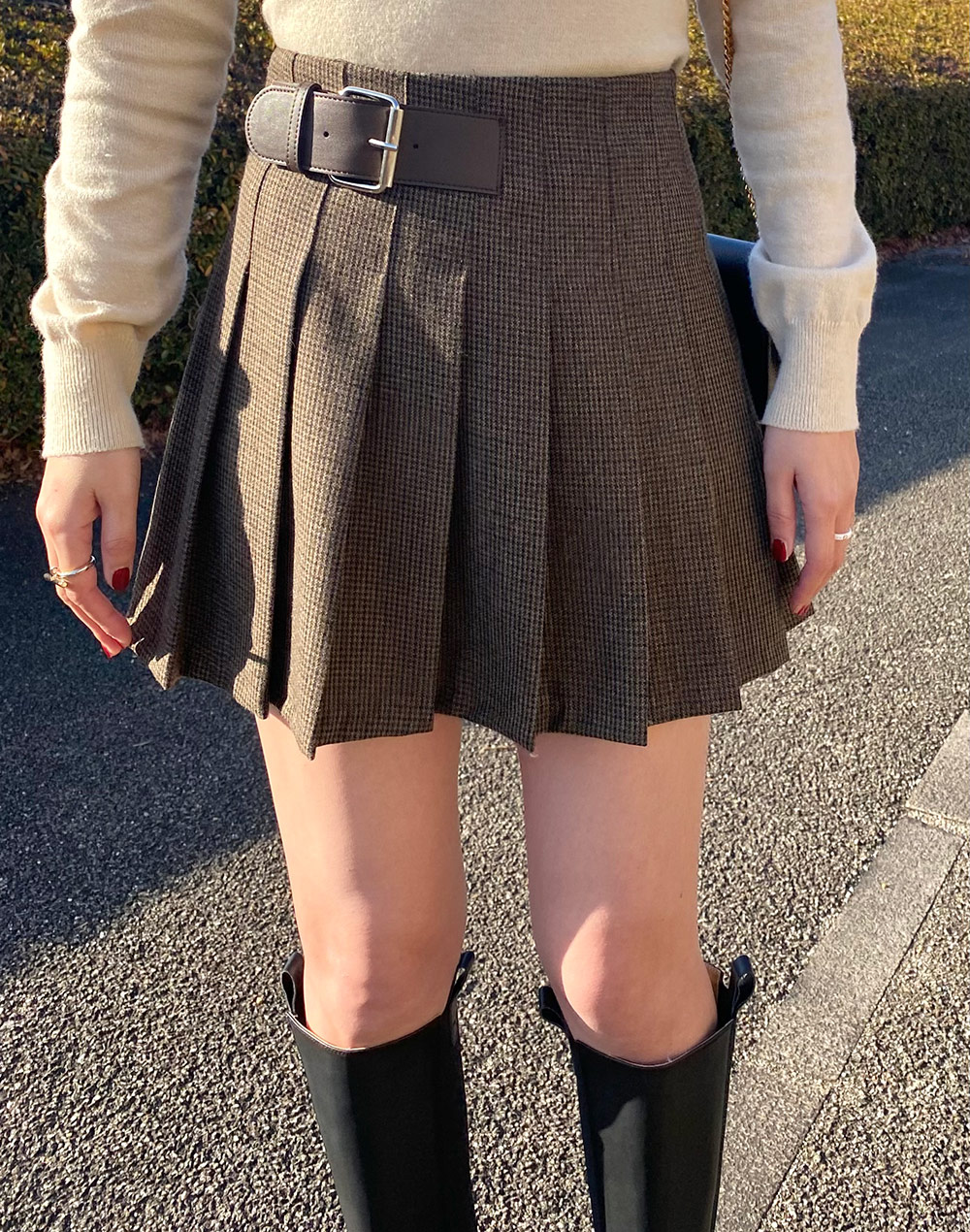 当店の記念日 プリーツ ベルト チェックミニスカート superior-quality