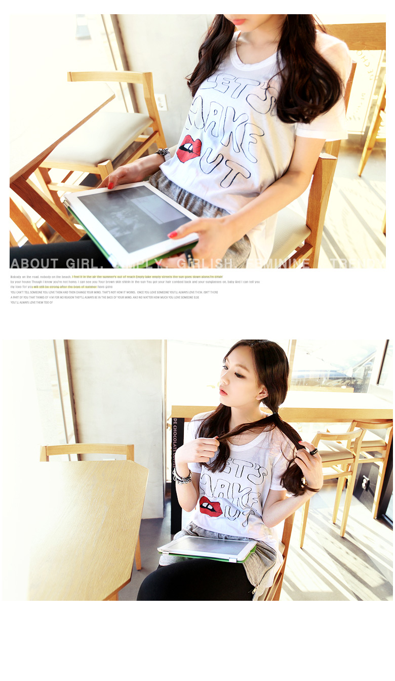 リップ&英字ロゴプリントスクープネックオーバーサイズ半袖Tシャツ・全３色 | DHOLIC | 詳細画像9
