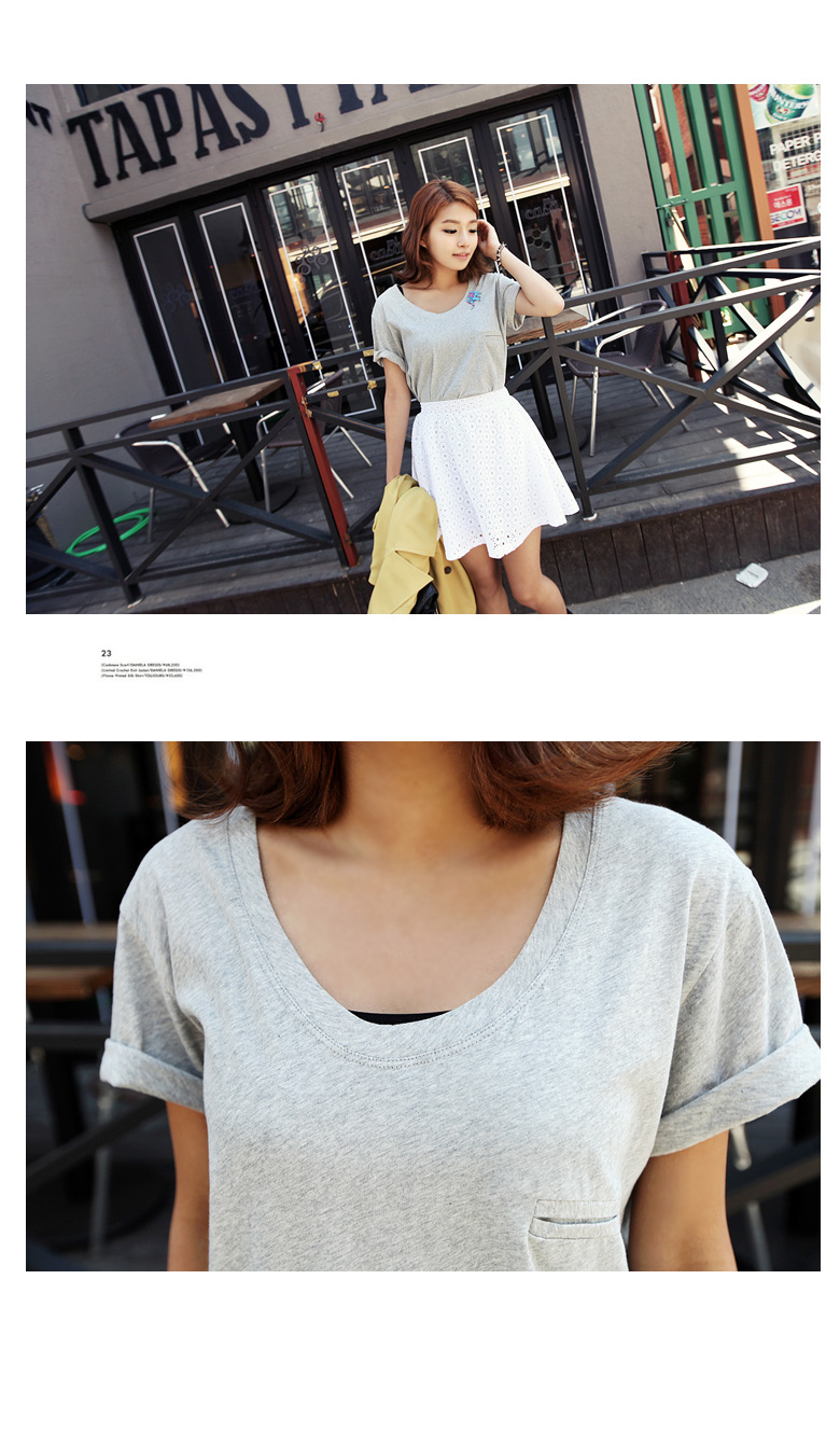 フェイク胸ポケットポイントオーバーサイズUネック半袖綿混紡Tシャツ・全5色 | DHOLIC | 詳細画像3