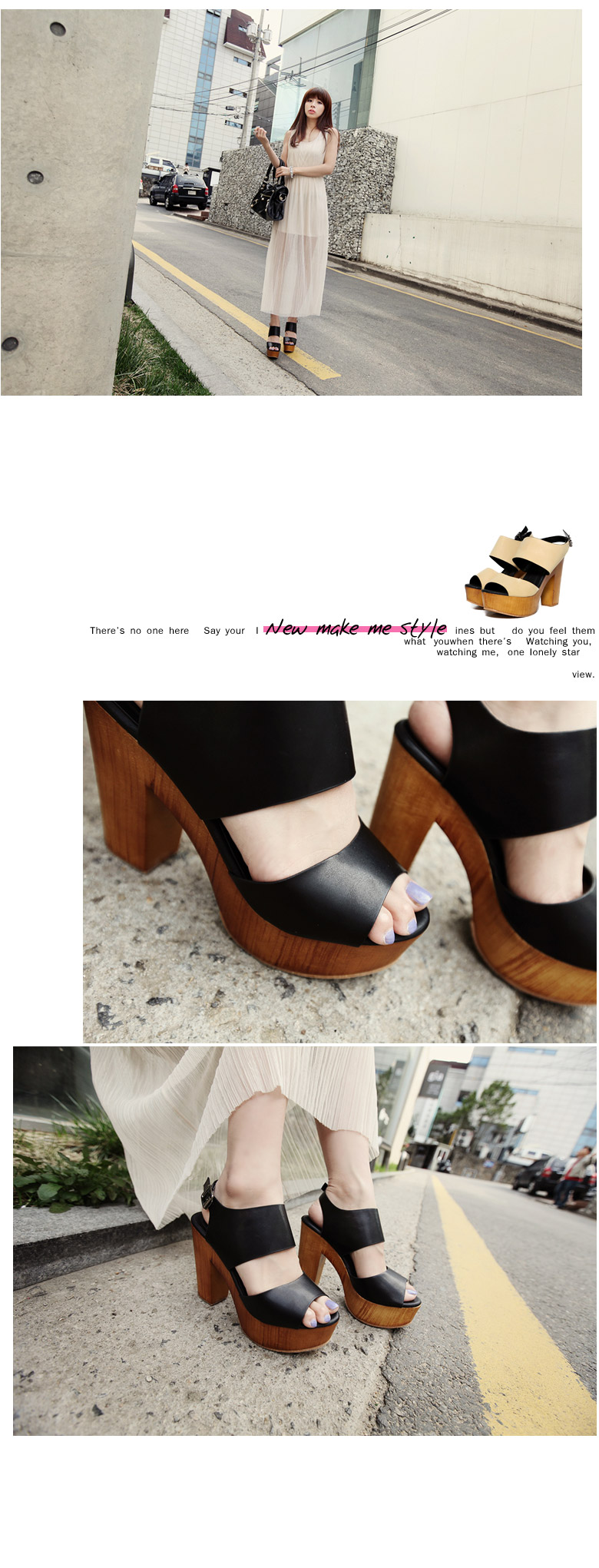 シックカラーフェイクレザー素材バックストラップ11.7cmウッドヒールサンダル・全２色 | DHOLIC | 詳細画像8